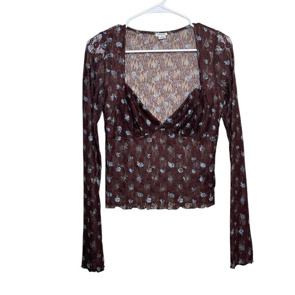 Kimchi Blue Blouse Women's Medium Lace V-Neck Crop Long Sleeve Cottage Boho - Picture 1 of 10
